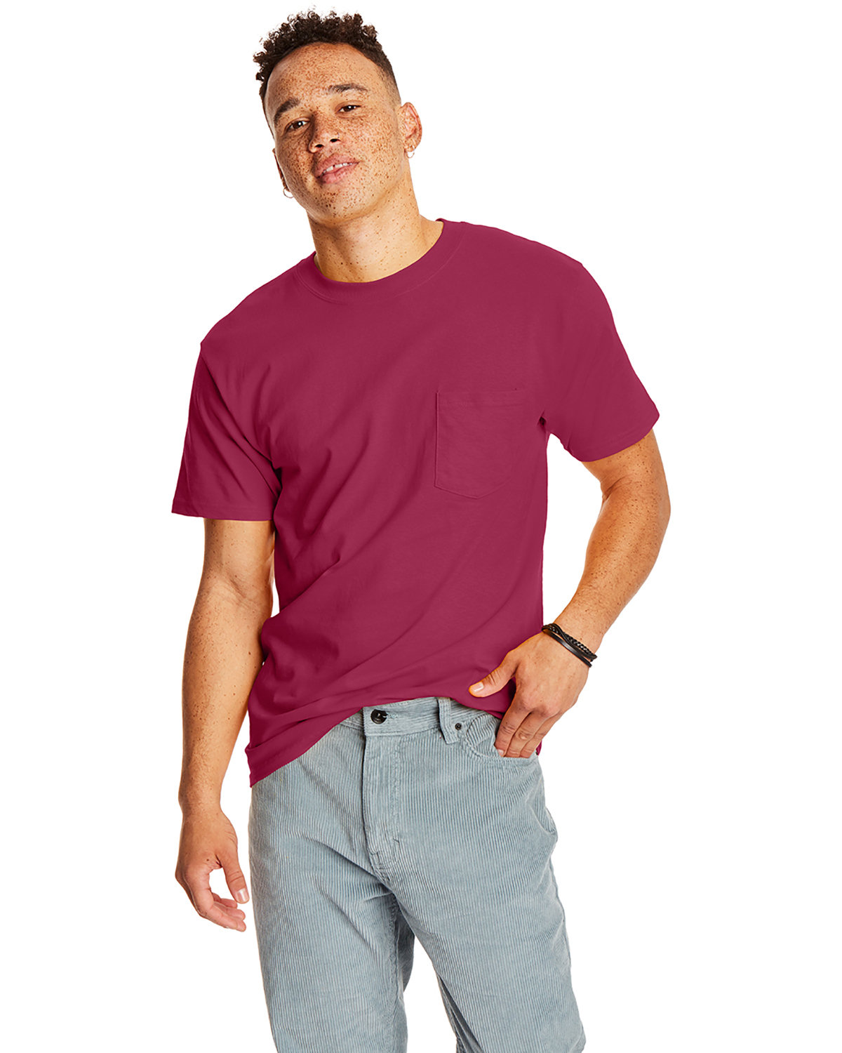 Hanes Men's Beefy 100% Cotton T-Shirt with Pocket - Picture 21 of 21