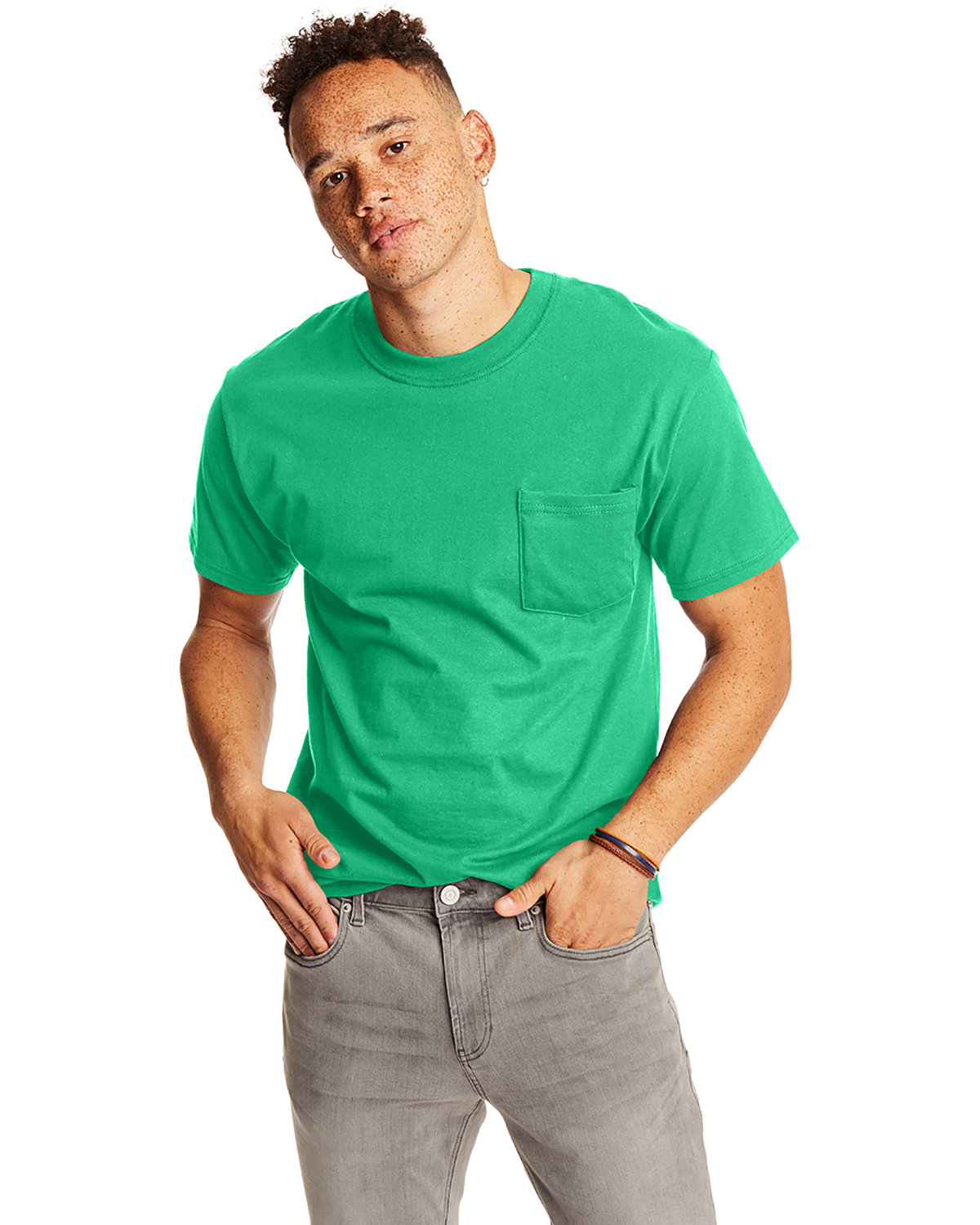 Hanes Men's Beefy 100% Cotton T-Shirt with Pocket - Picture 20 of 21