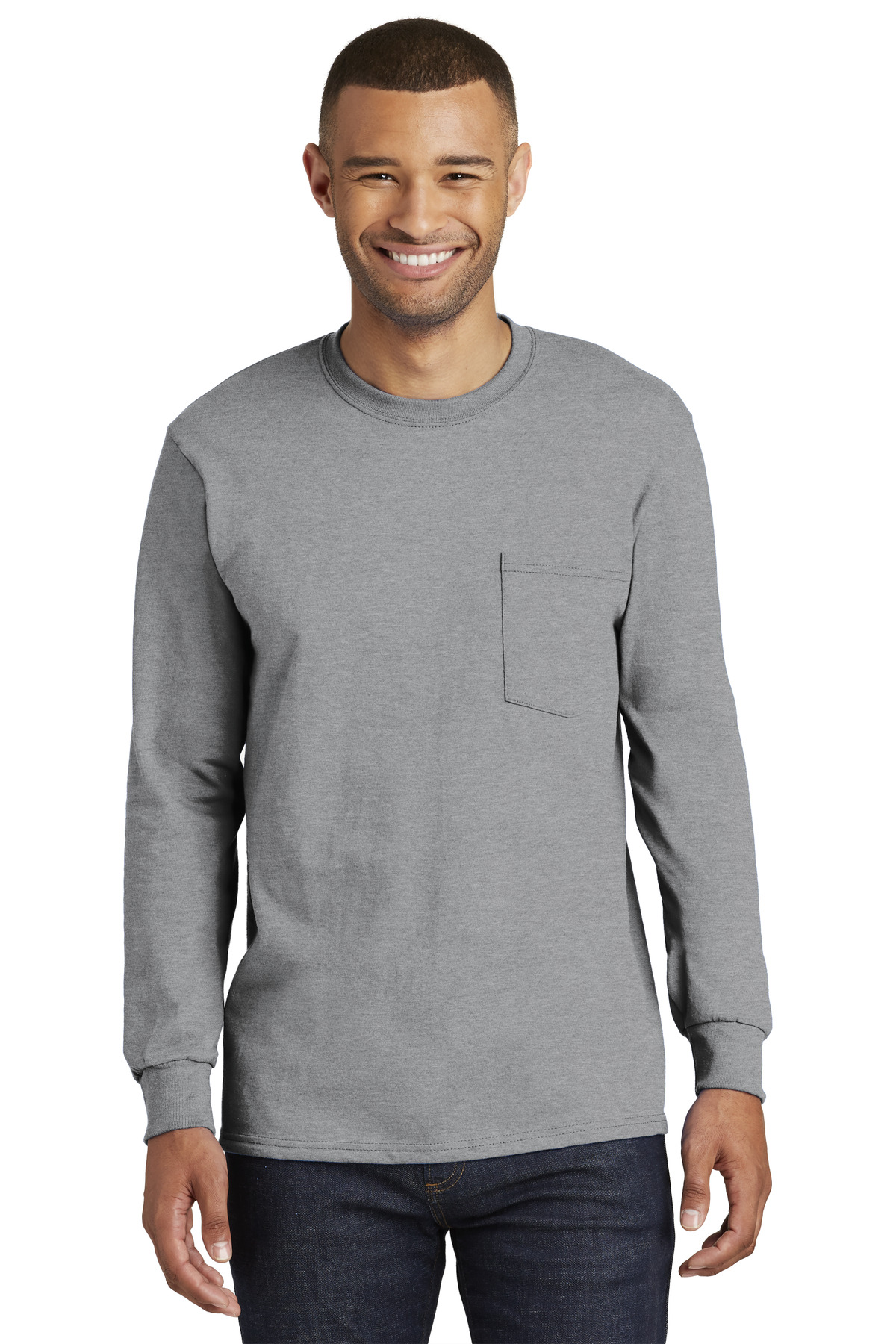 Port & Company Men's Tall Long Sleeve Essential Pocket Tee - 第 4/11 張圖片