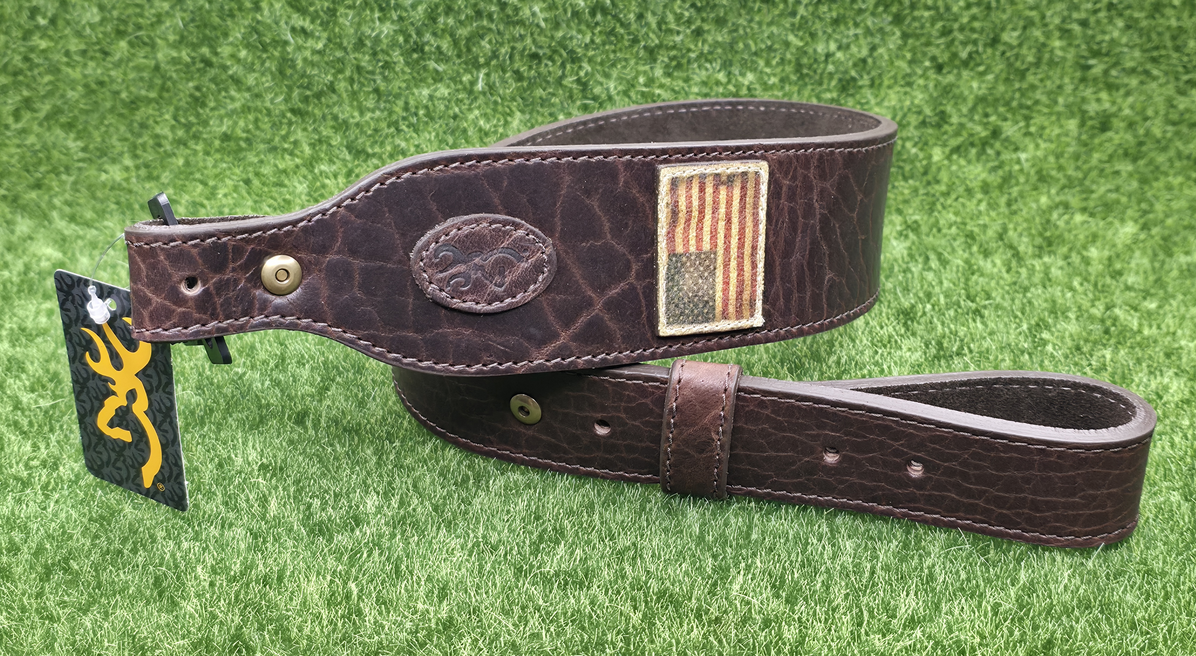 Browning Rifle "Freedom Sling" 25.5"-35" Leather w- American Flag #122616-img-0