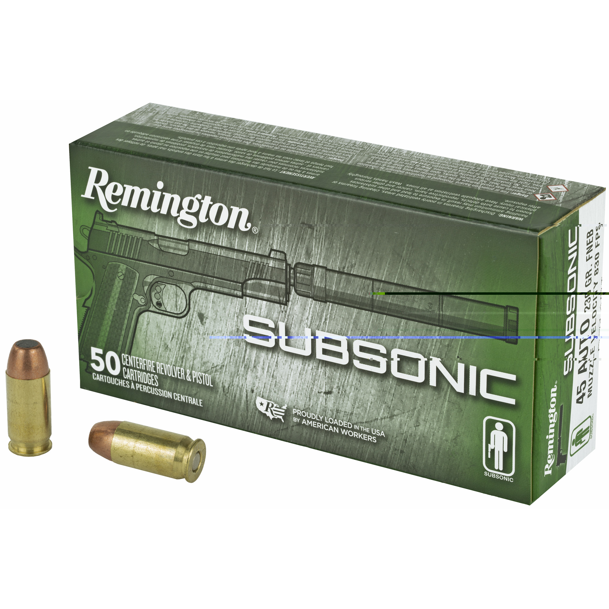 Remington subsonic 45 acp 230 grain ammunition 50 rounds-img-0