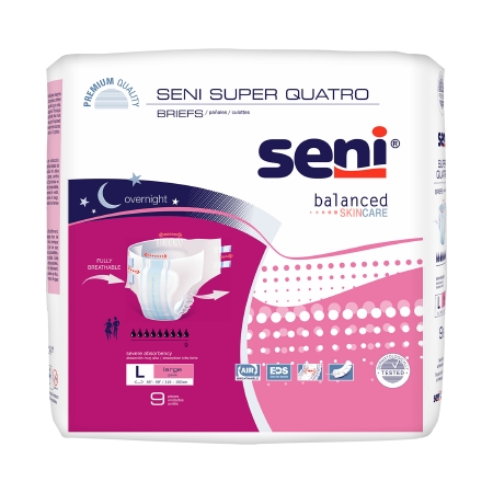 Unisex Adult Incontinence Brief Seni® Super Quatro Large Disposable Heavy Absorb
