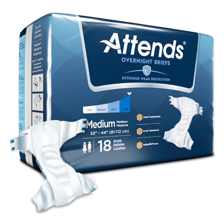 Unisex Adult Incontinence Brief Attends® Overnight Medium Disposable Heavy Absor