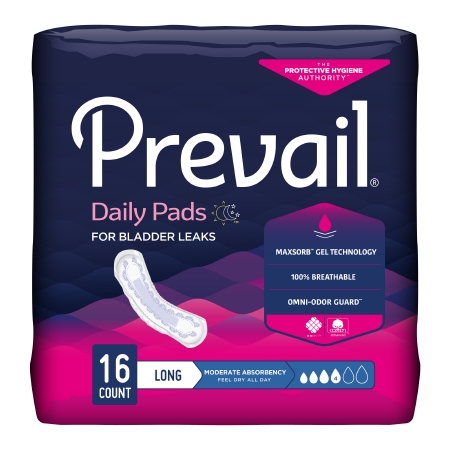 Prevail Daily Pad 11in Moderate Absorbency Polymer Core One Size