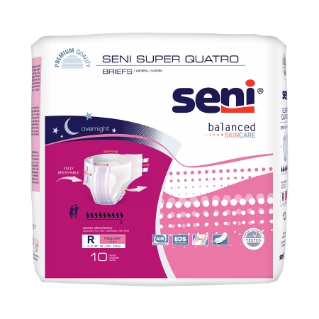 Unisex Adult Incontinence Brief Seni® Super Quatro Regular Disposable Heavy Abso