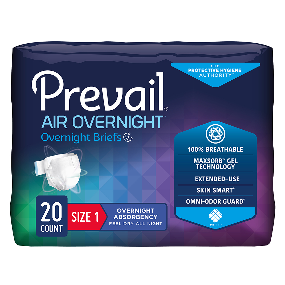 Prevail Air Overnight Brief Size 1/M Heavy Absorbency Breathable