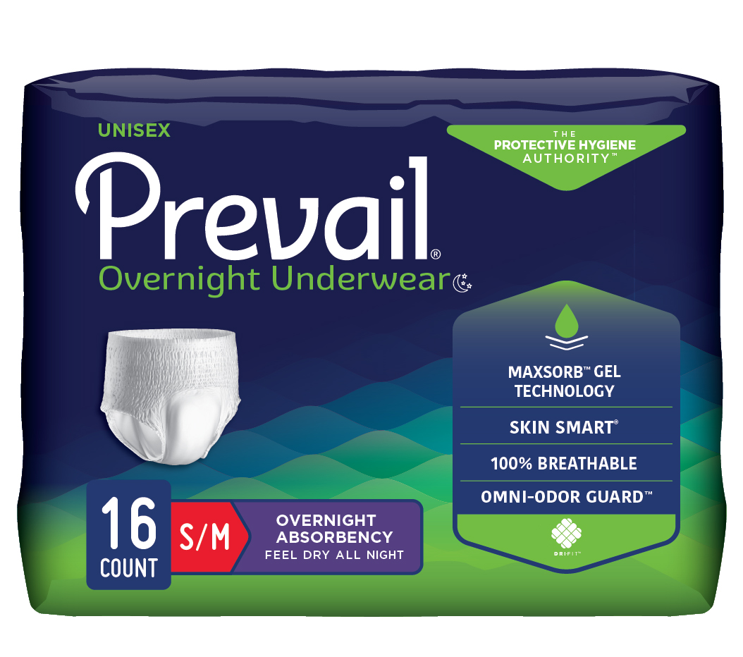 Prevail Overnight Underwear S/M Heavy Absorbency Pull On w/ Tear