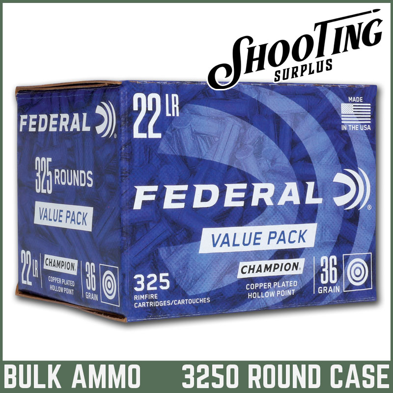 Federal Champion 22 LR Copper Plated Hollow Point 36 Grain - CASE \ 3250 Rounds