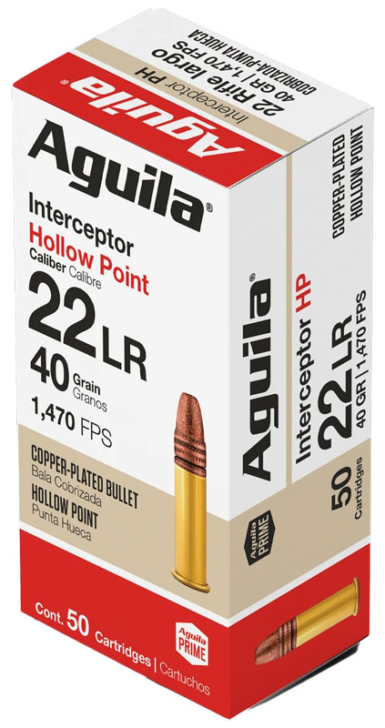 Aguila Interceptor 22 Long Rifle Copper Plated Hollow Point 40 Grain 50 Rounds