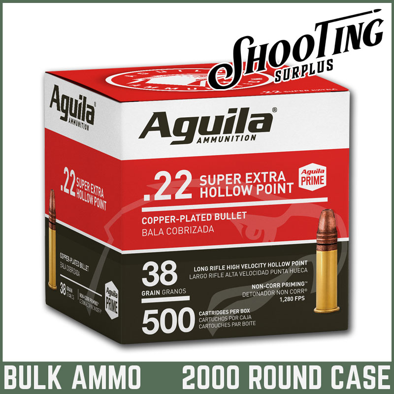 Aguila Ammunition Super Extra 22 Long Rifle Copper Plated Hollow Point 38 Grain - CASE \ 2000 Rounds