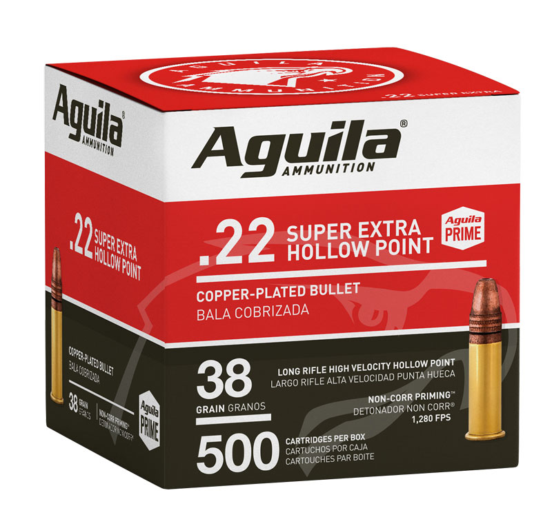 Aguila, Super Extra, 22 Long Rifle, Copper Hollow Point, 38 Grain, 500 Rounds