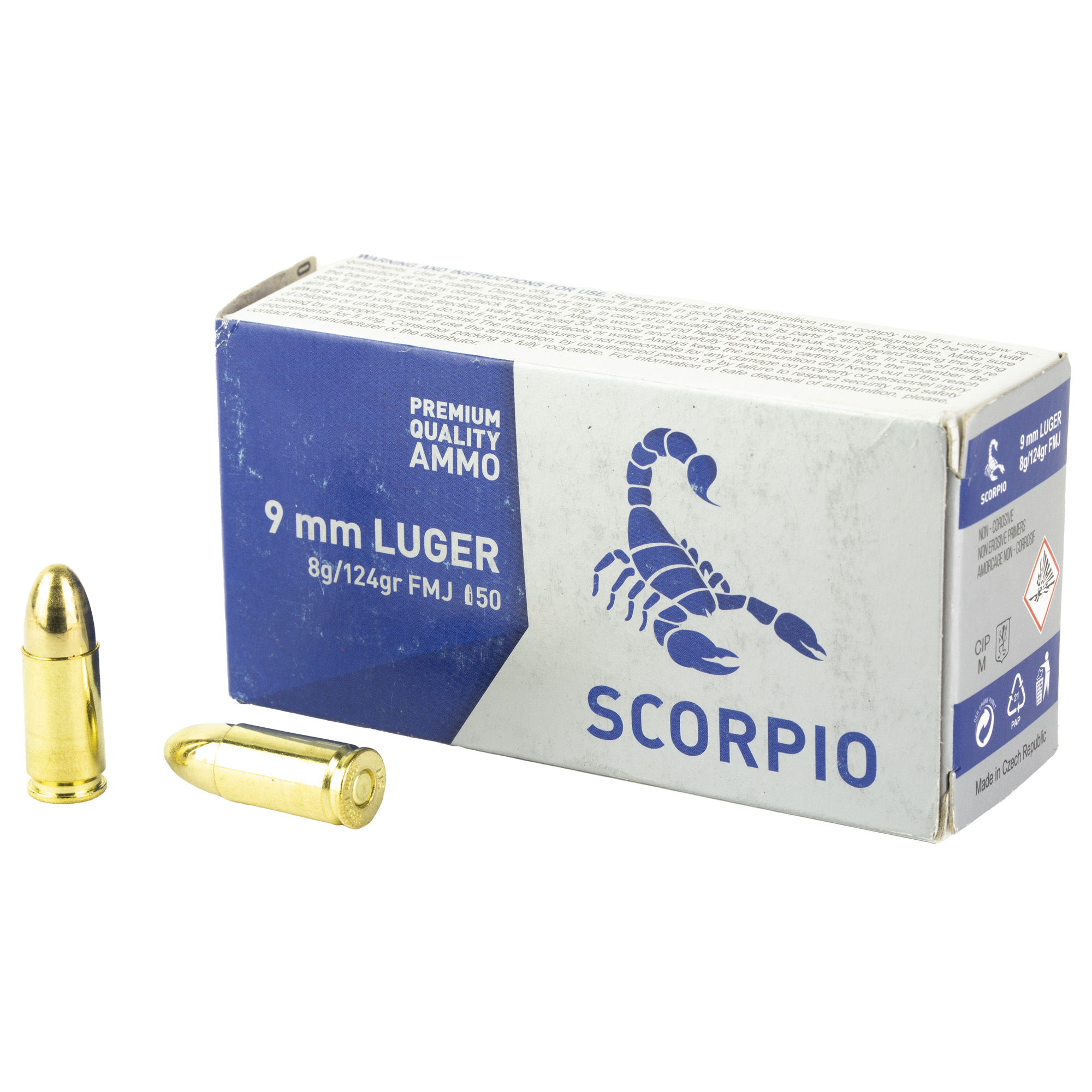 [PRIME] SCORPIO AMMO 9MM 124GR FMJ 50 Rounds