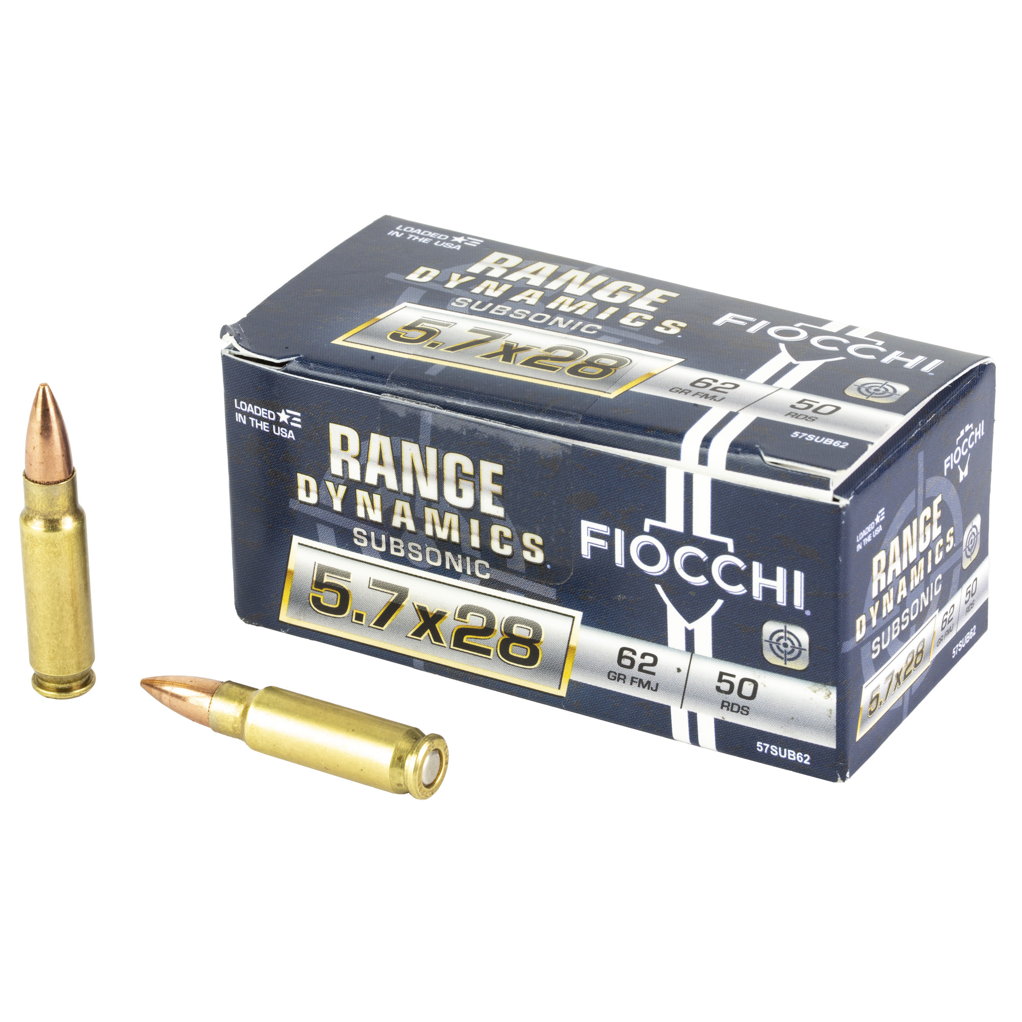 Fiocchi Range Dynamics Subsonic Pistol Ammo 5.7x28mm 62 gr. FMJ 50 rd.