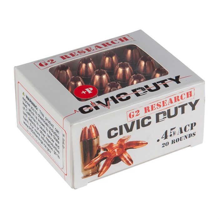 G2 Research G00617 Civic Duty  45ACP+P 168gr Copper Expansion Projectile 20 Rounds