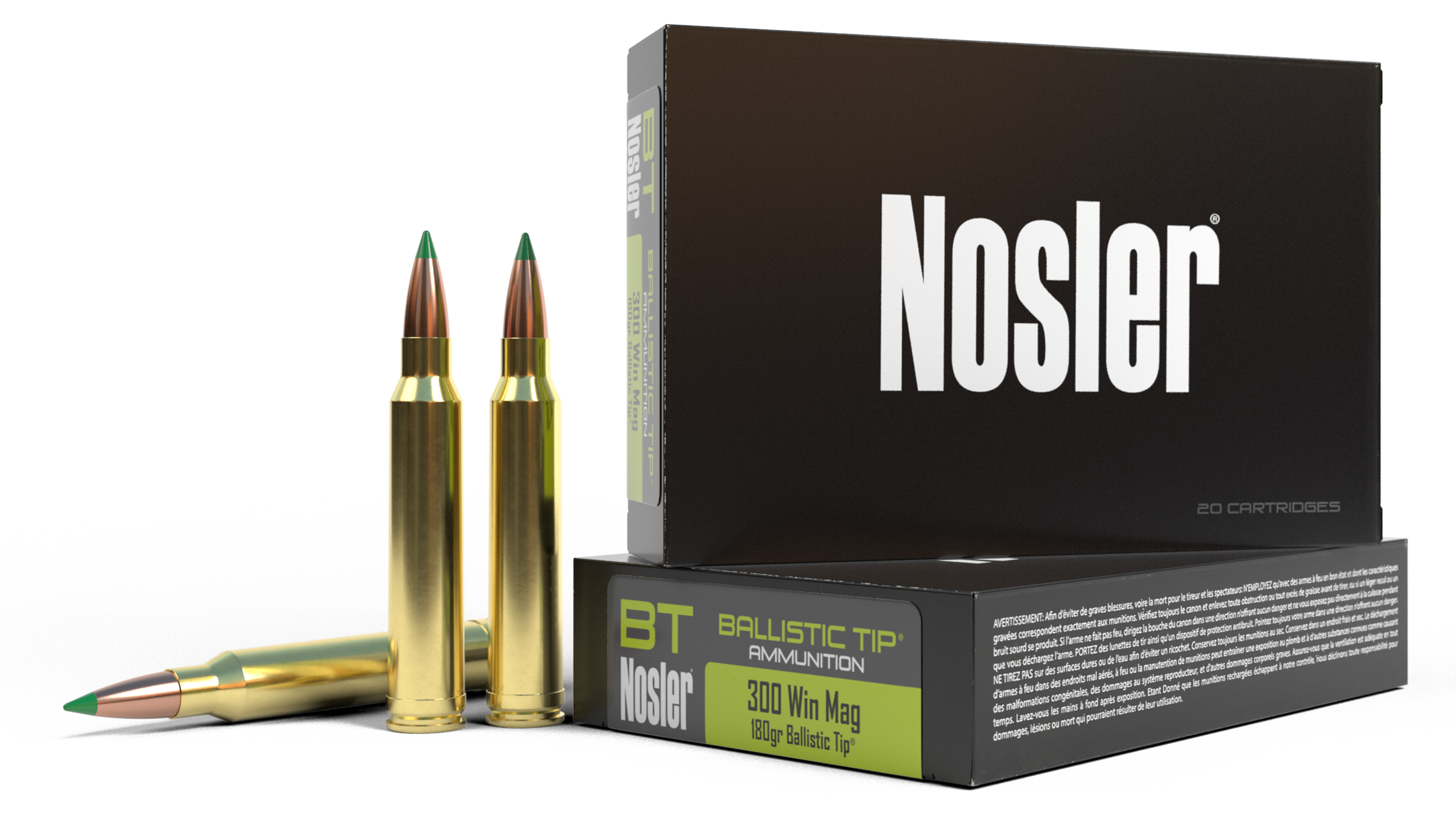 Nosler, Ballistic Tip, 300 Winchester Magnum, Soft Point, 180 Grain, 20 Rounds