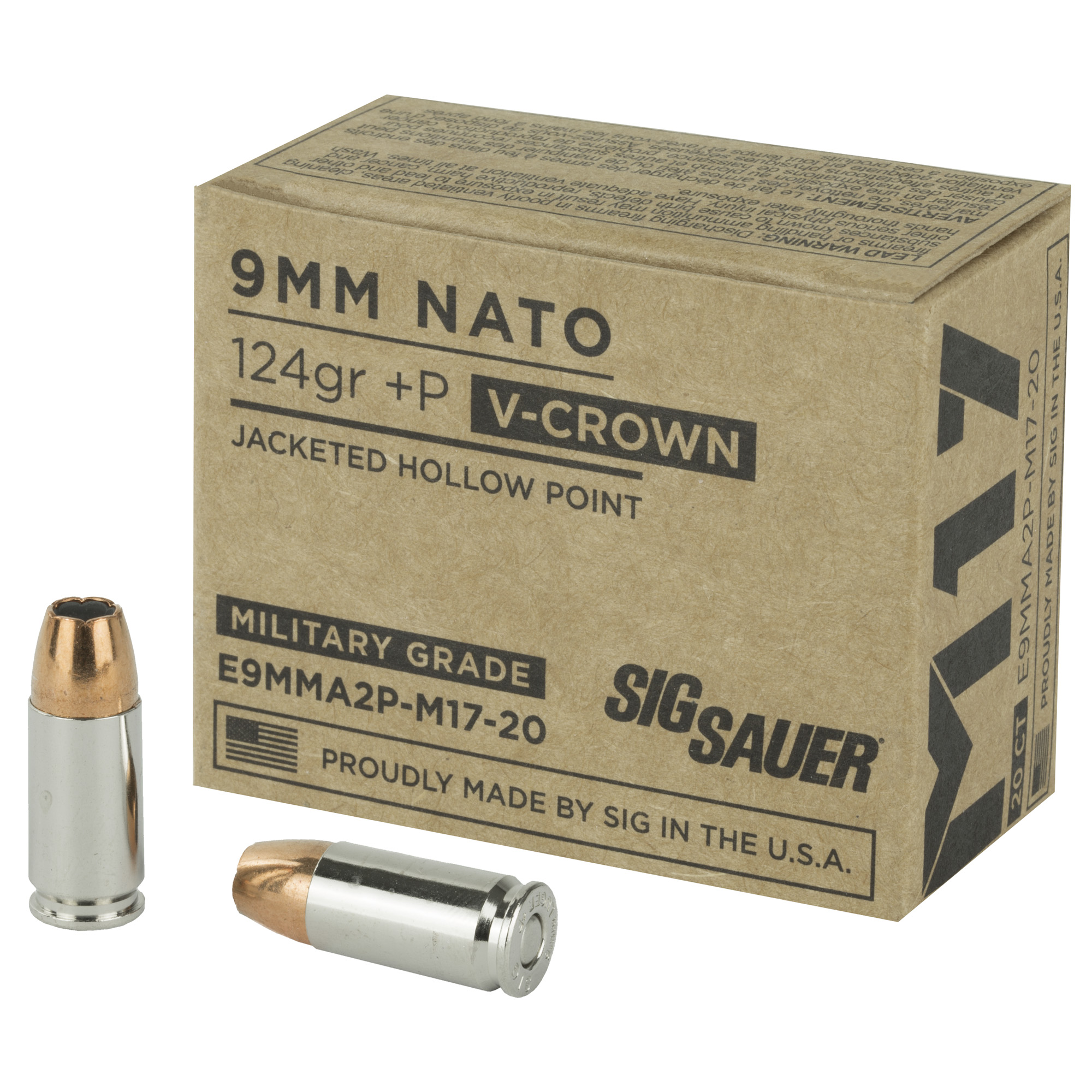 Sig Sauer M17 9mm Luger V Crown Jacketed Hollow Point 124 Grain 20 Rounds