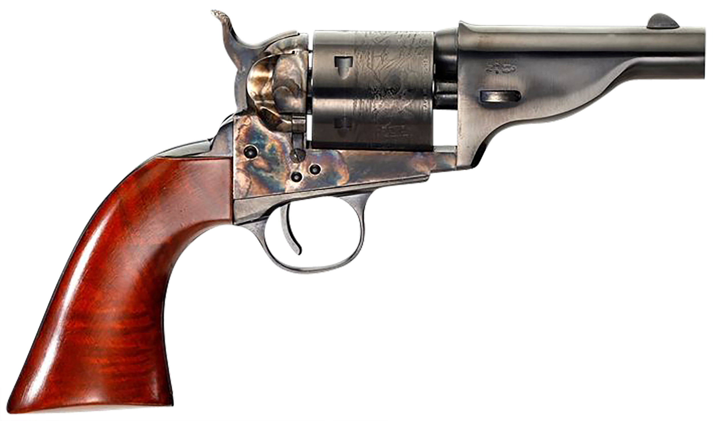 Taylors & Company 550958 The Hickok Open-Top 38 Special Caliber with 3.50" Blued Finish Barrel, 6rd Capacity Blued Finish Cylinder, Color Case Hardened Finish Steel Frame & Walnut Army Size Grip