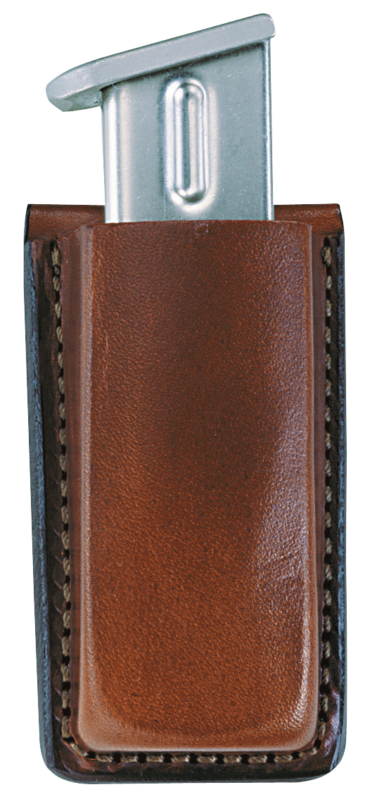 Bianchi 10737 Open Top Mag Pouch  Single Tan Leather Belt Clip Compatible w/ 9mm/40/ 45/380 Belts 1.75" Wide