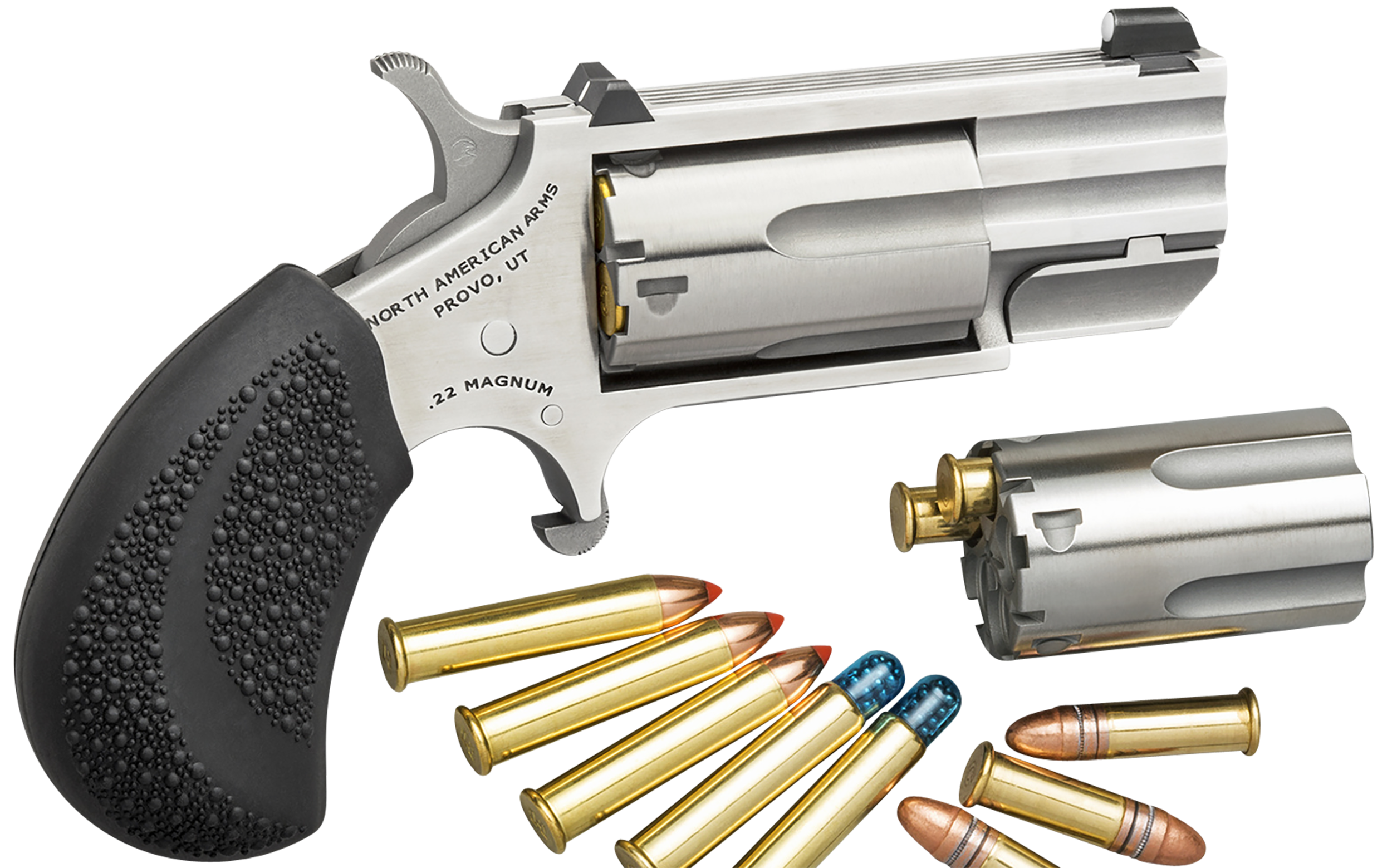 NAA Pug Revolver Combo 22 LR/.22 WMR Stainless/Black 1 in 5 rd. XS White