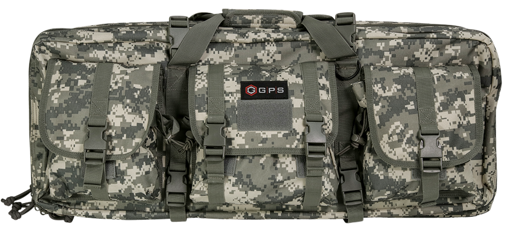 GPS Bags DRC28ACU Double Rifle Case A-TACS AU 600D Polyester w/ 2 Padded Pistol Sleeves MOLLE Webbing & Lockable Zippers