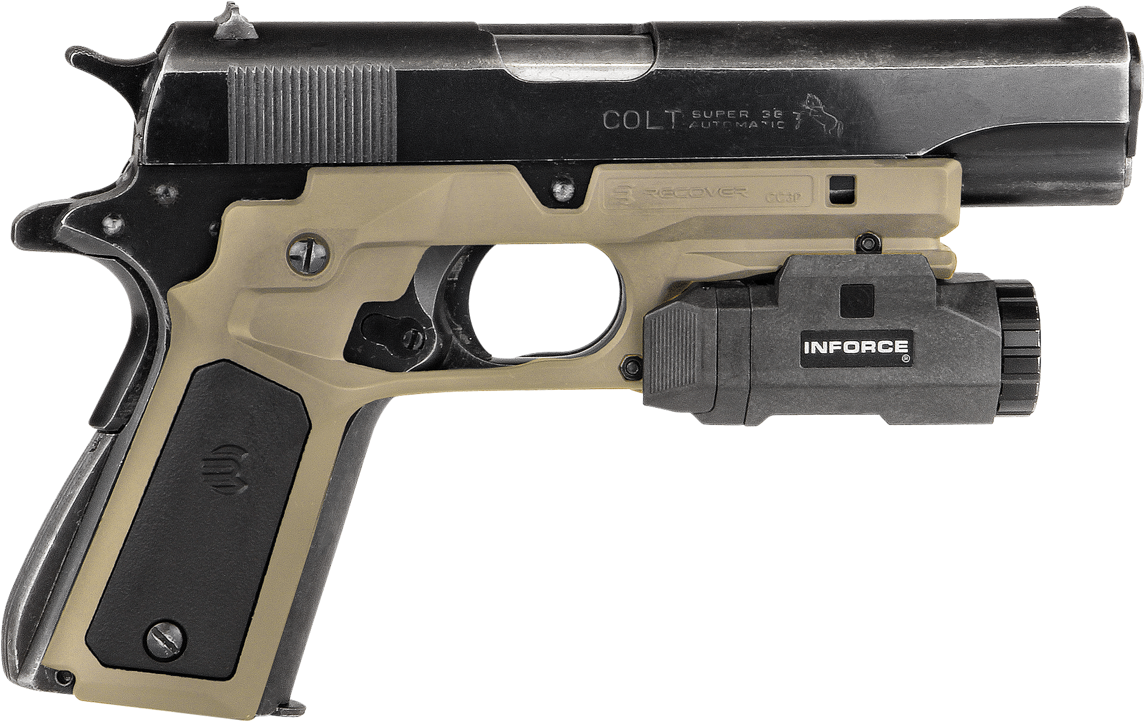 Recover Tactical CC3P0201 Frame Grip  Tan Polymer Frame with Interchangeable Black & Tan Panels for Standard Frame 1911