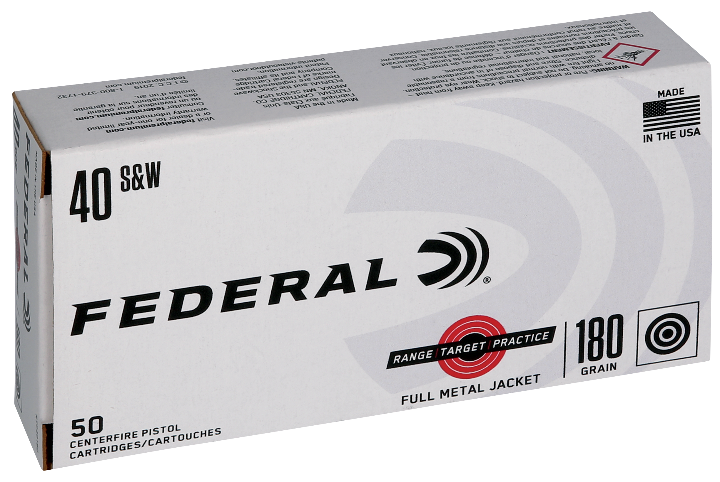 Federal Range Target Practice 40 S&W Full Metal Jacket 180 Grain 50 Rounds
