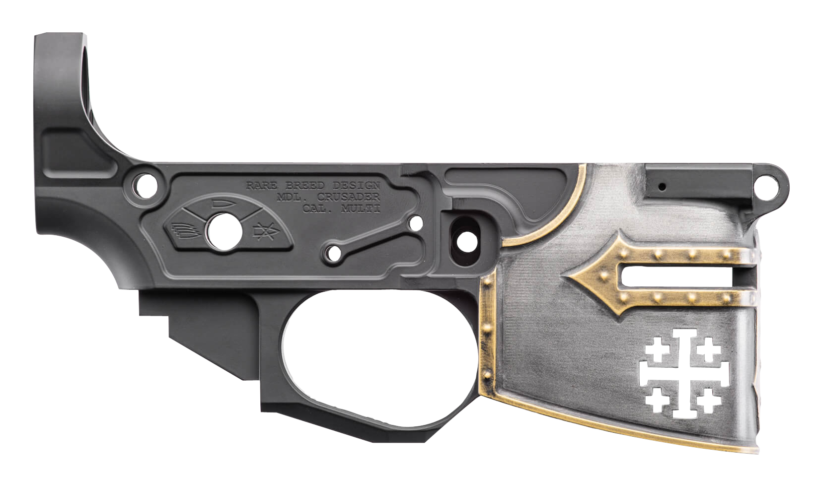 Spikes STLB600PCH Rare Breed Crusader Stripped Lower Receiver Multi-Caliber 7075-T6 Aluminum Black Anodized with Painted Front for AR-15