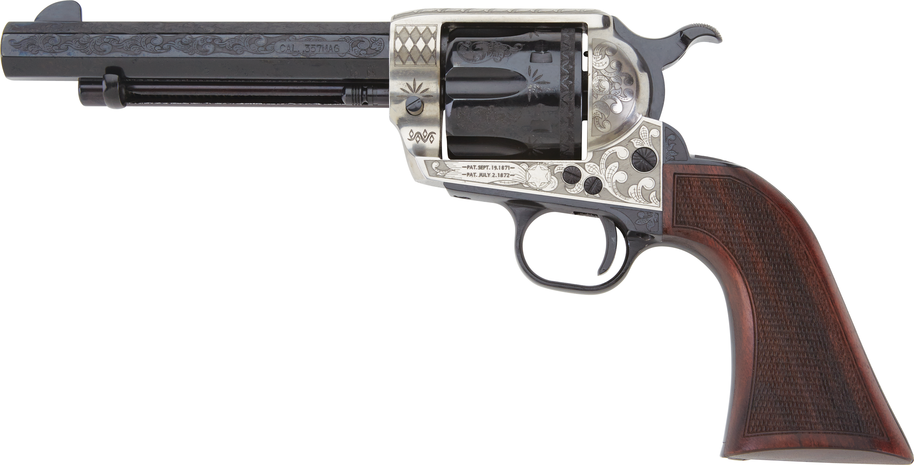 Pietta GW45ALO512NMCW 1873 GW2 Deluxe Alchimista III 45 Colt (LC) 6rd 5.50" Overall Blued Engraved Steel with Checkered Walnut Army Grip