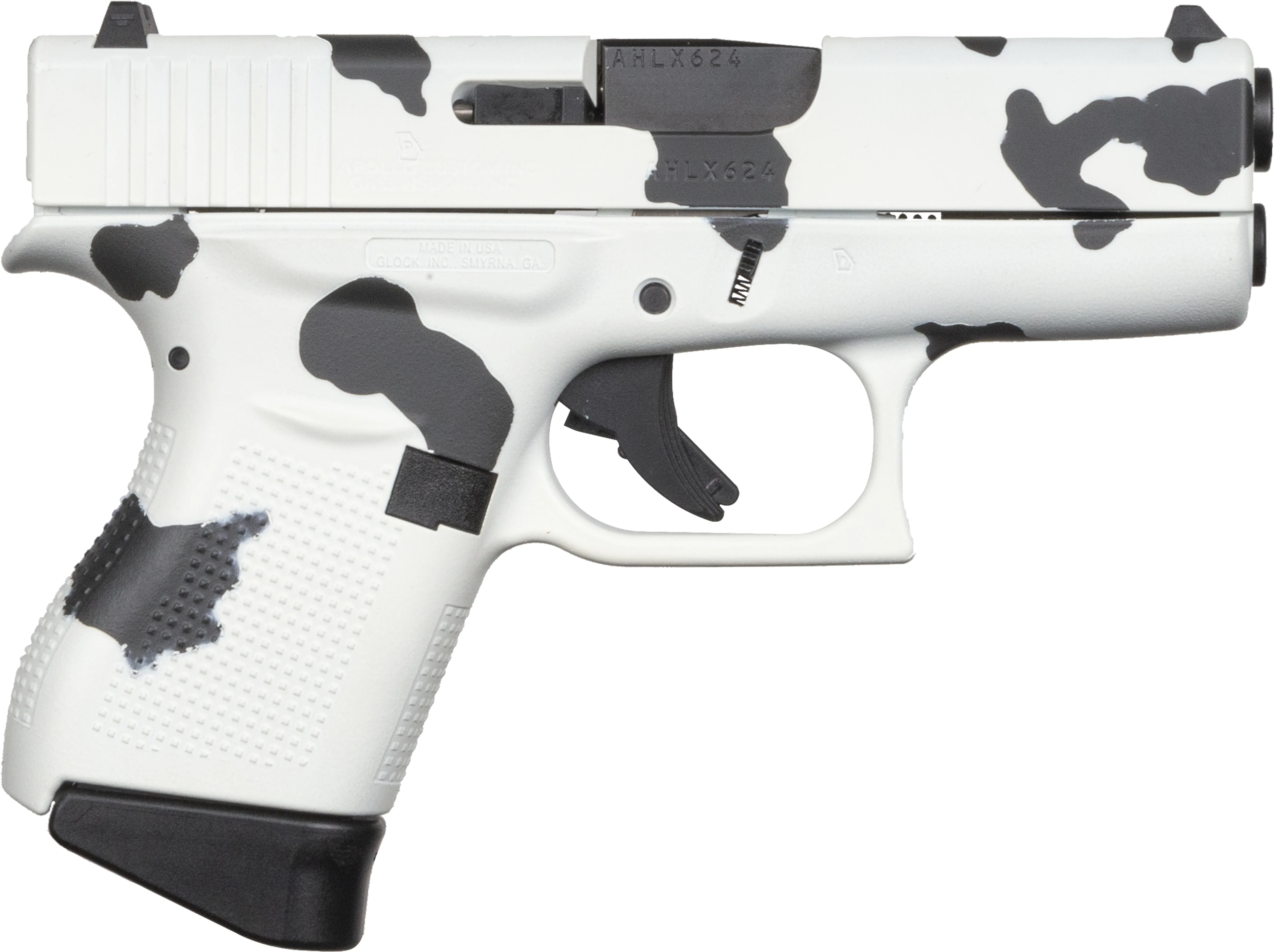 Glock G43 9mm Luger 3.41in 6rd Cerakote Cow Pattern