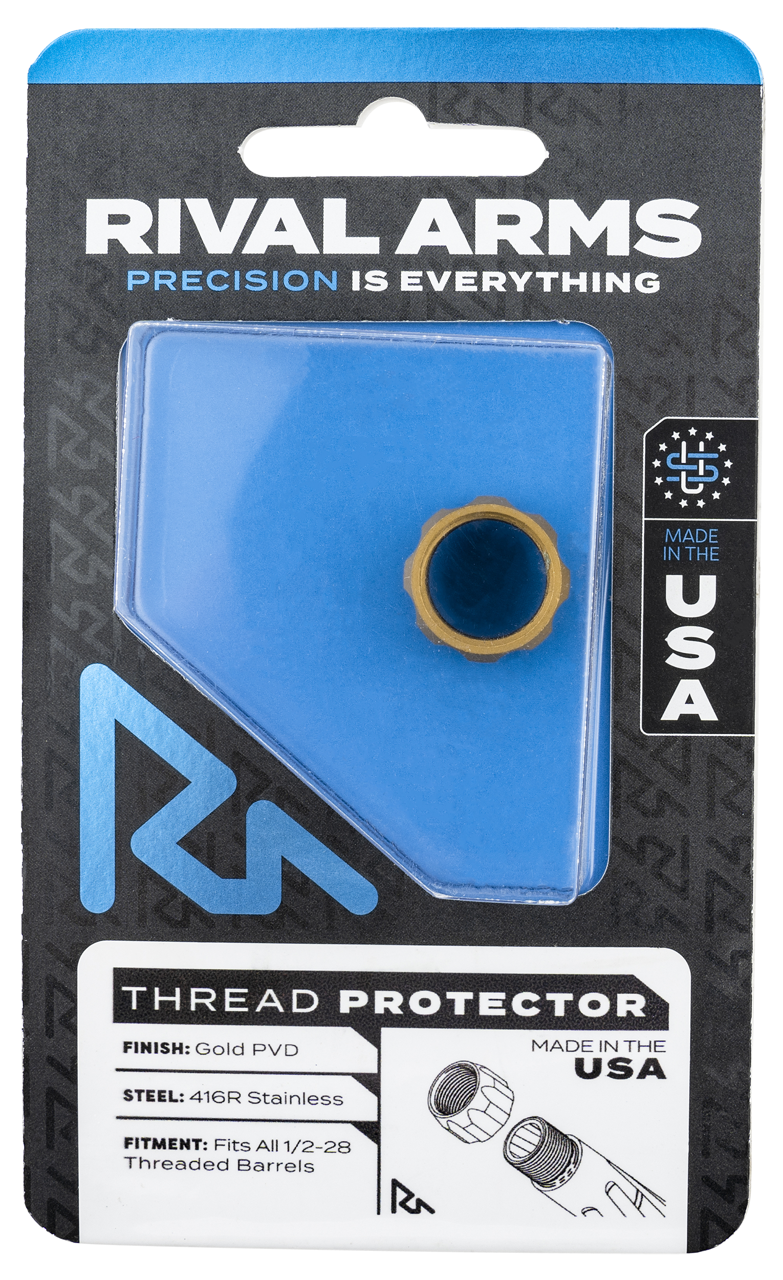 Rival Arms Thread Protector 9mm Luger Gold PVD 416R Stainless 1/2x28