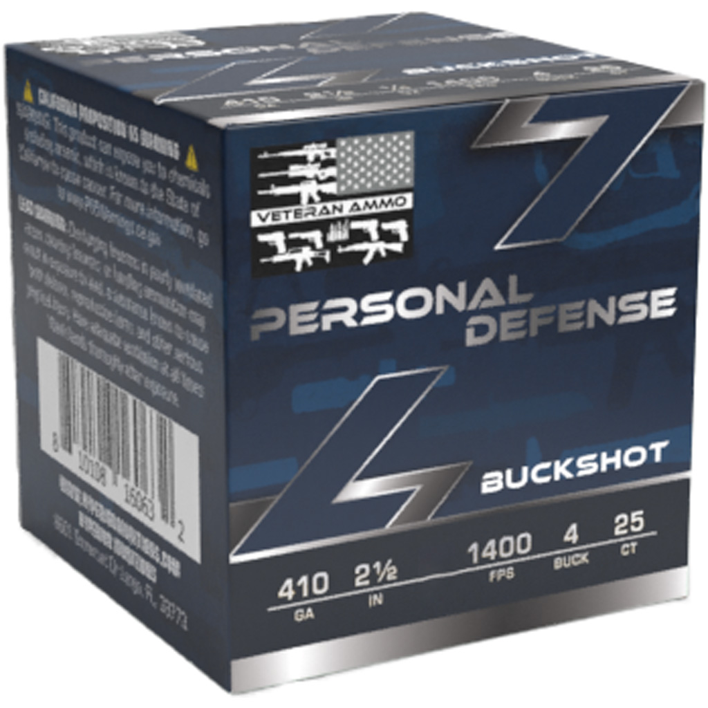 Veteran Ammo Personal Defense Ammo 410 ga. 2.5 in. 1/5 oz. 4 Pellet Buck 25 rd.
