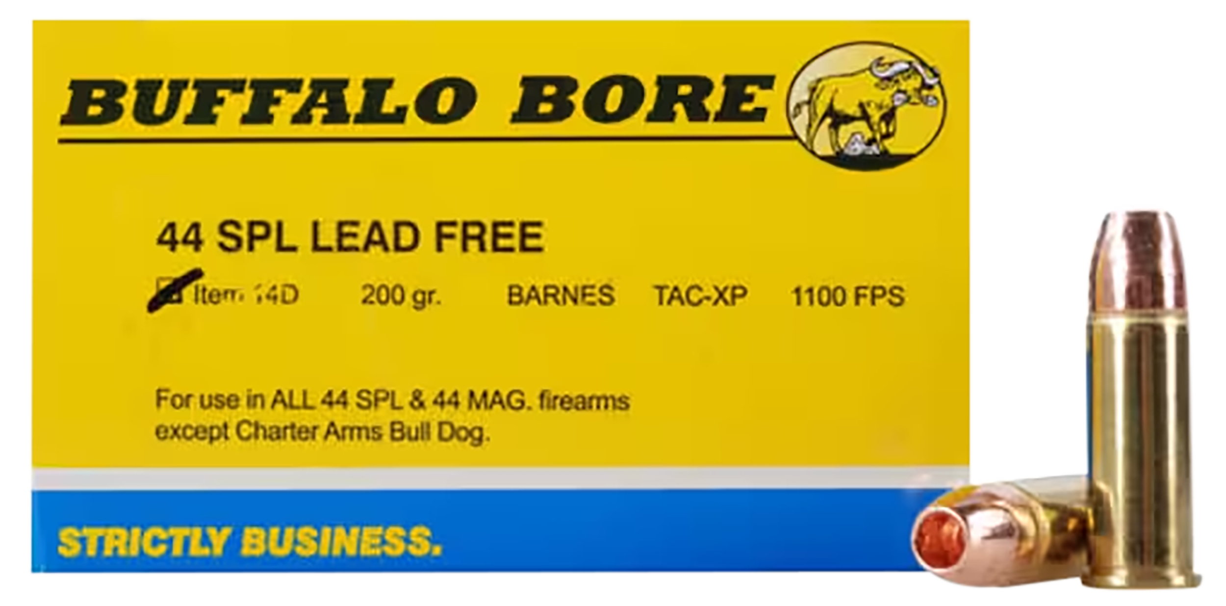 Buffalo Bore Ammunition 14D20 Buffalo-Barnes Strictly Business 44S&W Spl 200gr Barnes TAC-XP Lead Free 20 Rounds