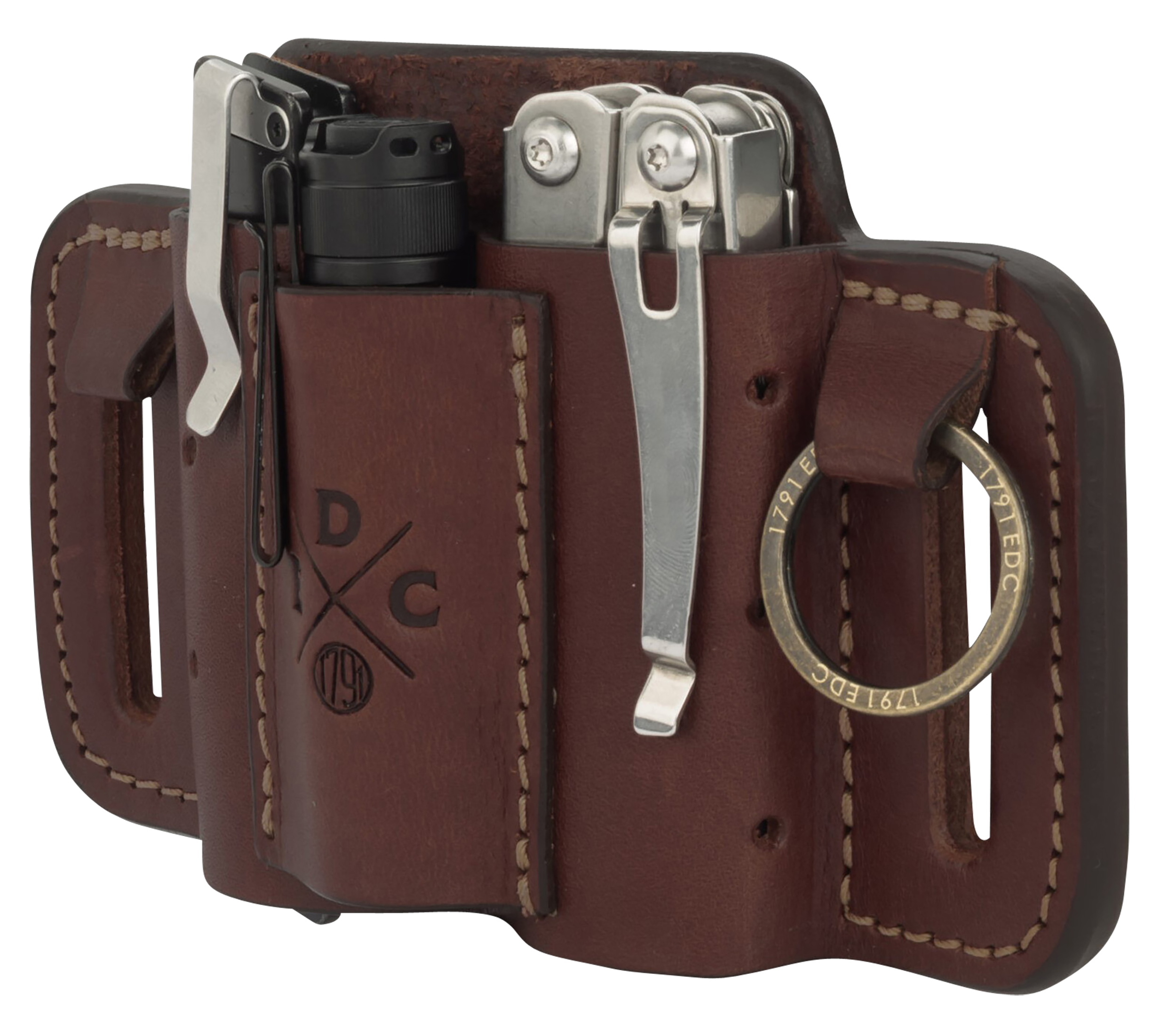 1791 Gunleather MNESMFCHNA EDC Mini Easy Slide OWB Chestnut Leather Belt Slide Ambidextrous                                                                                                             