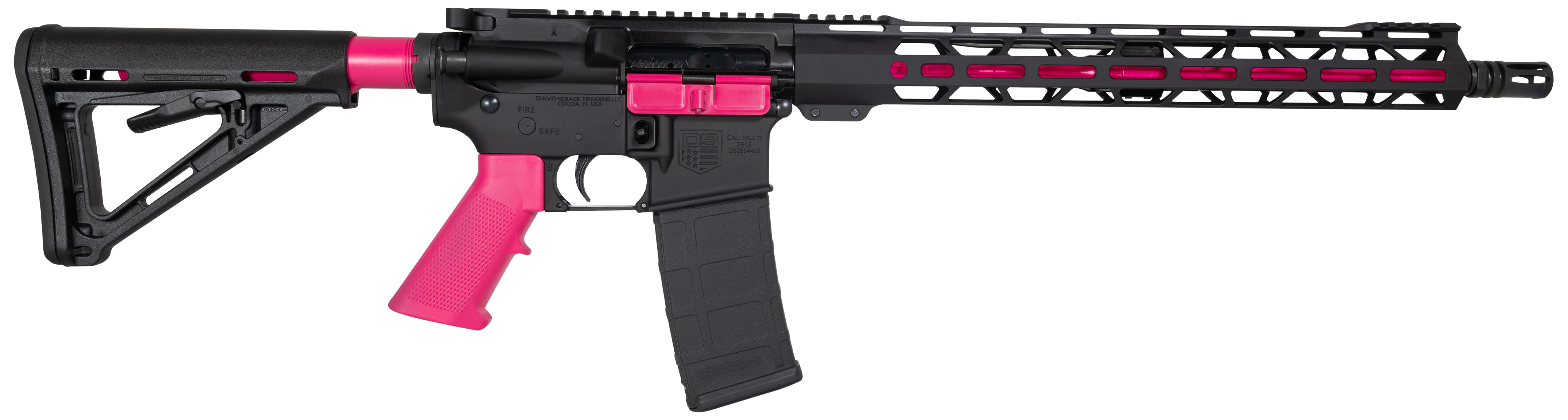 Diamondback DB15 5.56x45mm NATO 16" 30+1 Carbon Lower Prison Pink Accents