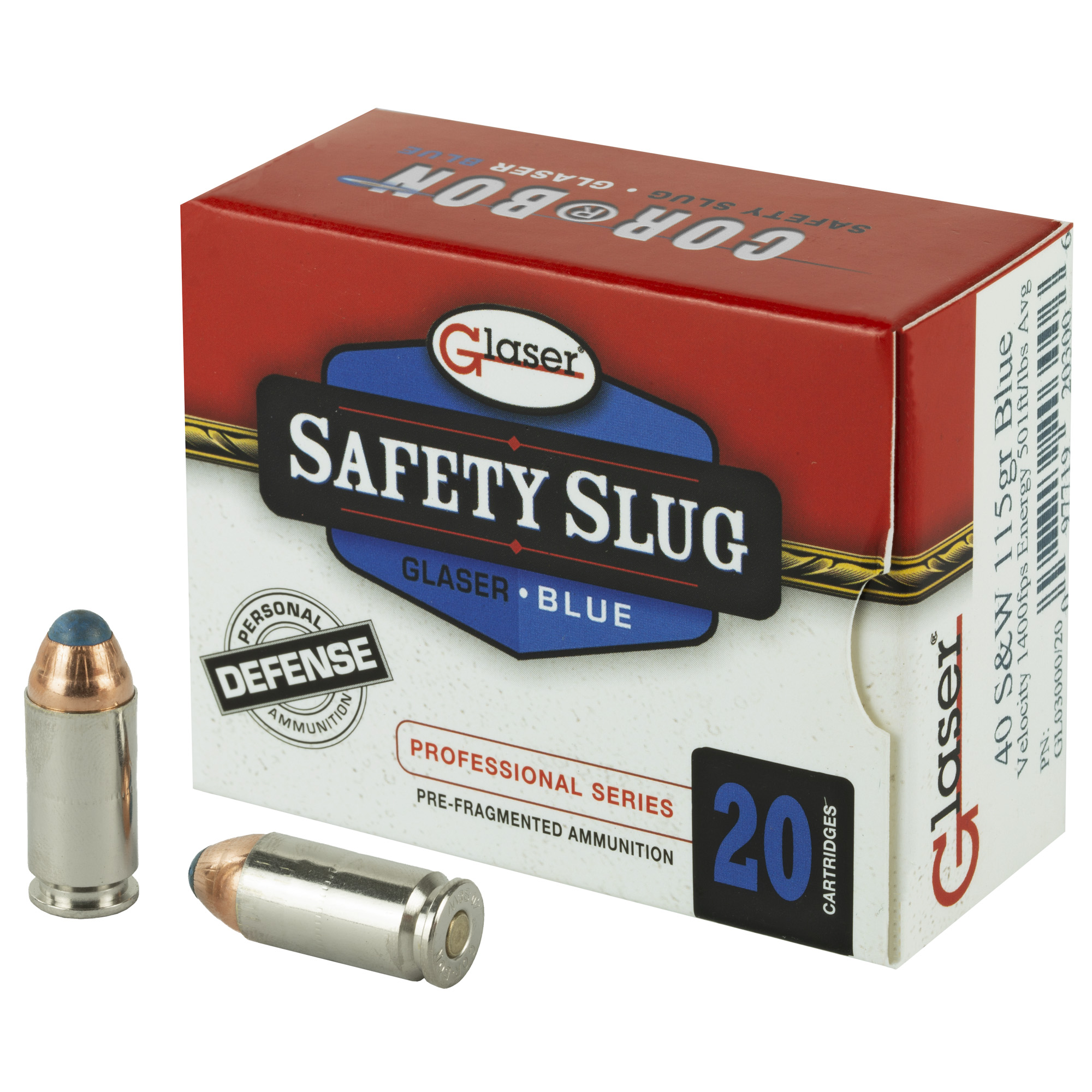 GLASER BLUE 40S&W 115GR 20 Rounds