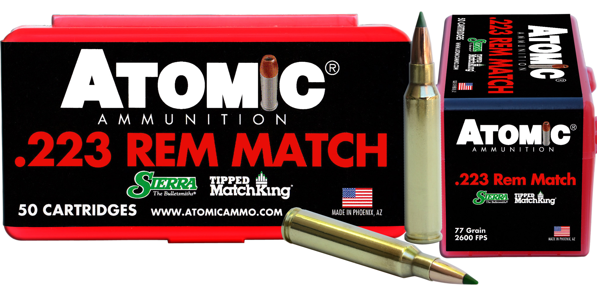 Atomic Ammunition 00452 Rifle Match 223Rem 77gr Tipped MatchKing 50 Rounds