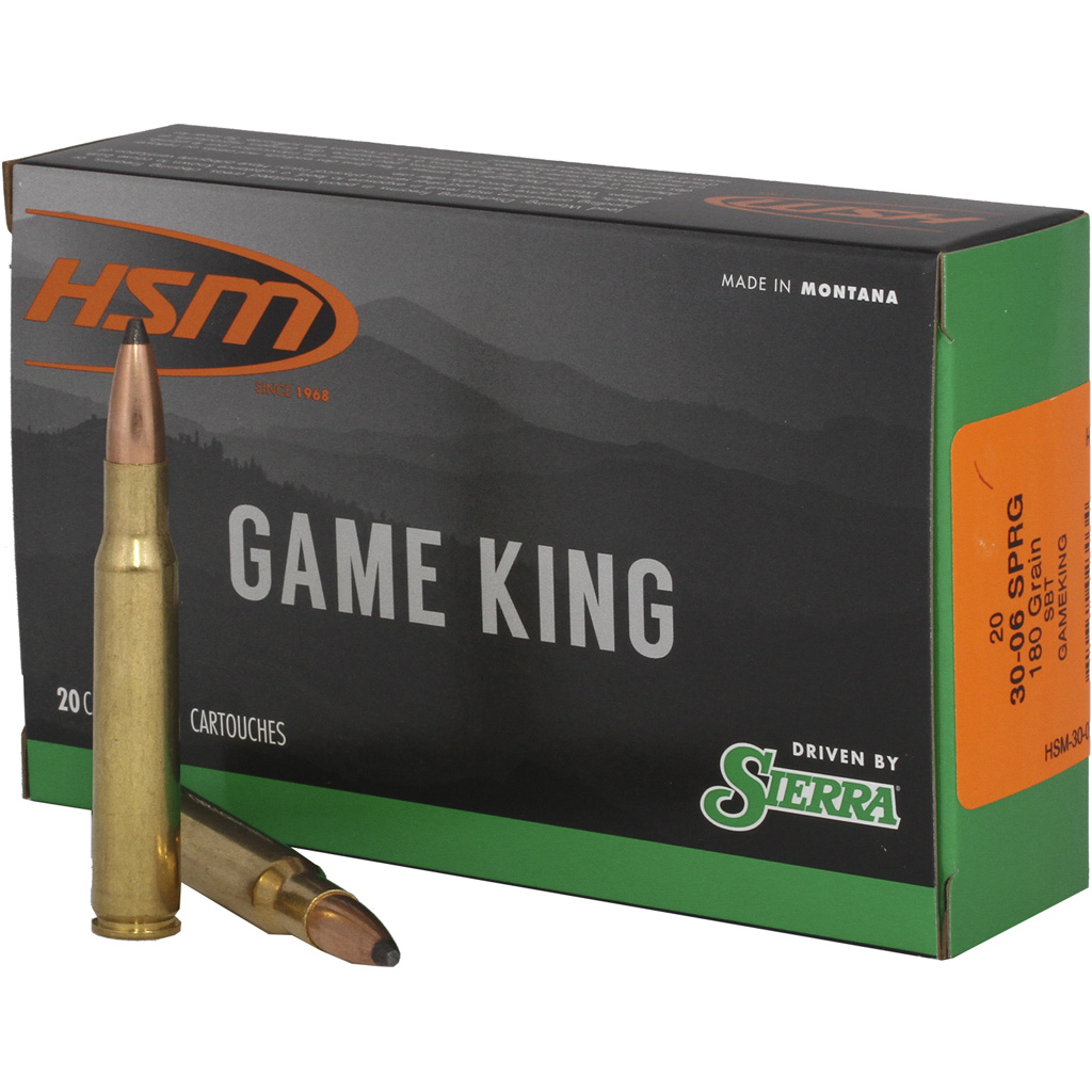 HSM Game King 30-06 Springfield Sierra Spitzer Boat Tail 180 Grain 20 Rounds
