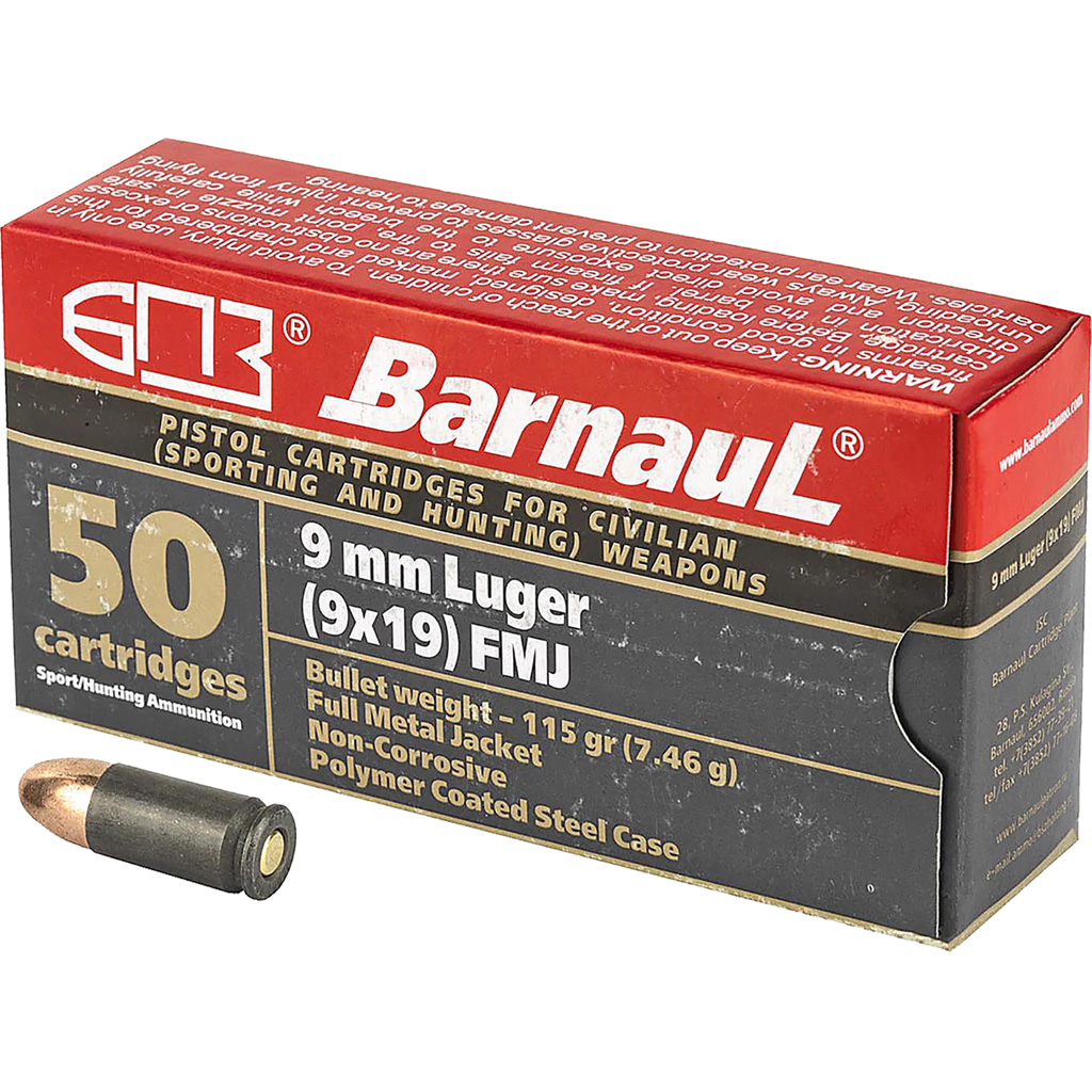 Barnaul Steel Case Pistol Ammo 9 mm 115 gr. FMJ 50 rd.