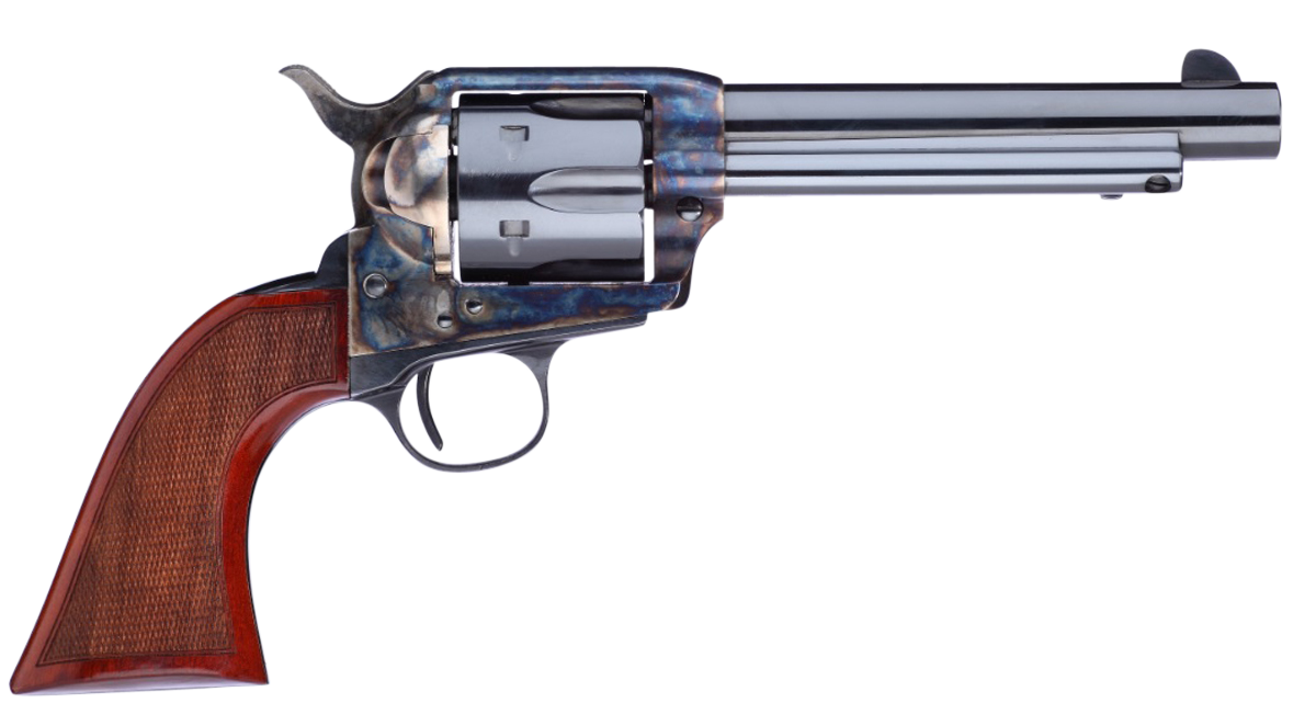 Taylors & Company 555138 1873 Cattleman Gunfighter 357 Mag Caliber with 5.50" Blued Finish Barrel, 6rd Capacity Blued Finish Cylinder, Color Case Hardened Finish Steel Frame & Walnut Army Size Grip