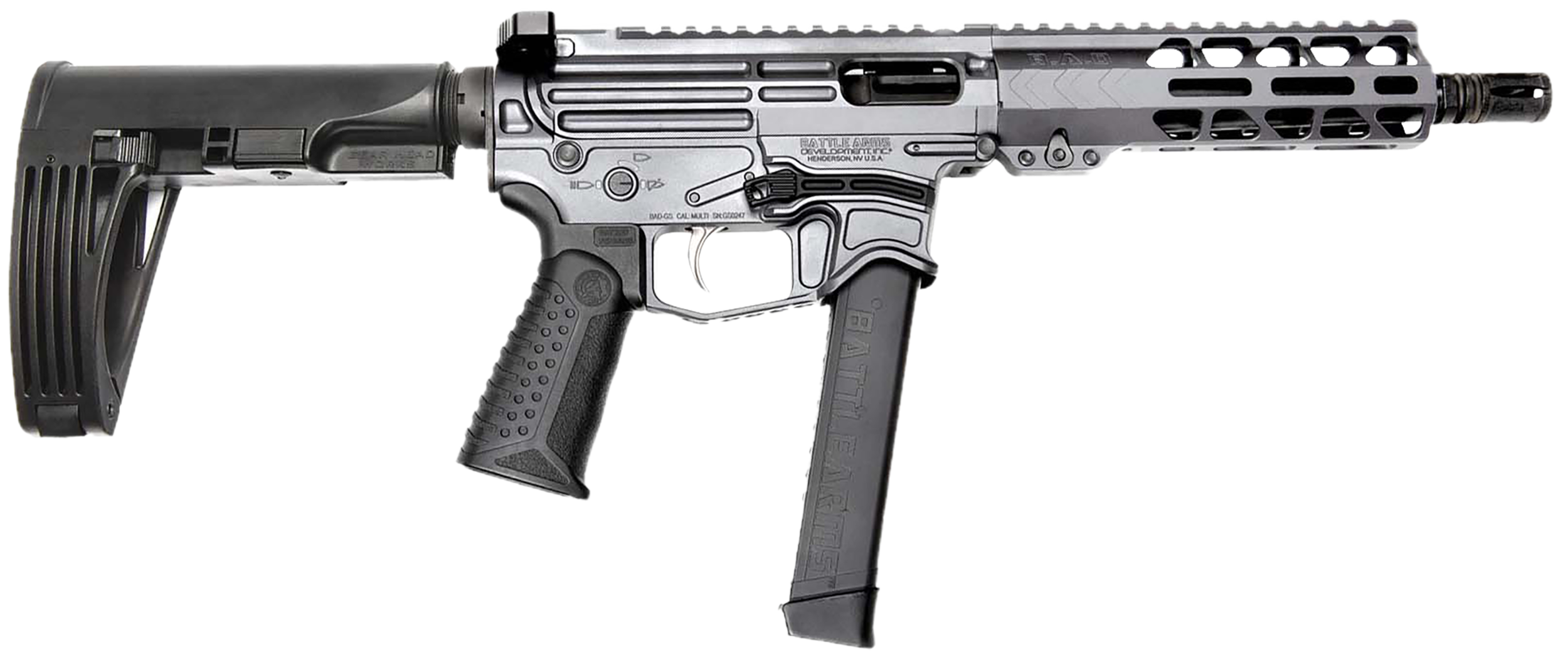 Battle Arms Development XIPHOS004 Xiphos  9mm Luger 30+1 8.50" Black Barrel, M-LOK Handguards, Combat Gray Aluminum Picatinny Rail Receiver  Black Synthetic Adjustable Stock, Adj Black Grips