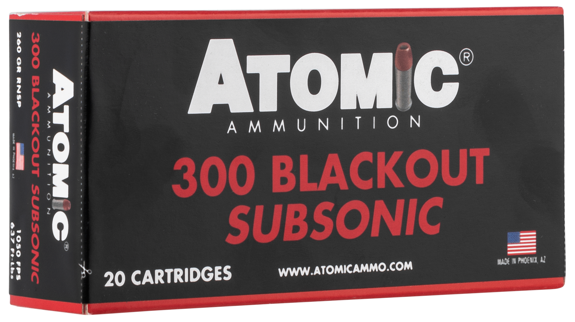 Atomic Ammunition 00478 Rifle Subsonic 300 Blackout 260 gr Round Nose Soft Point Boat Tail 20 Rounds