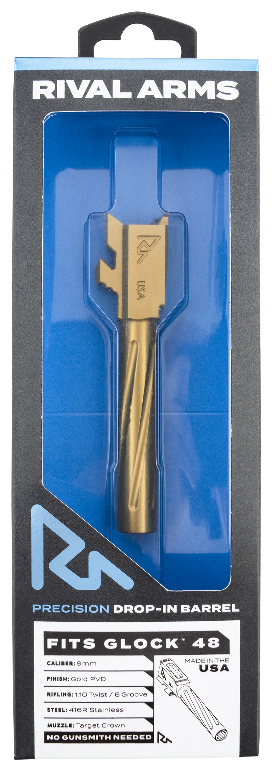 Rival Arms Precision V1 Drop In Barrel 4.17 Glock 48 9mm 1:10 Target Crown PVD