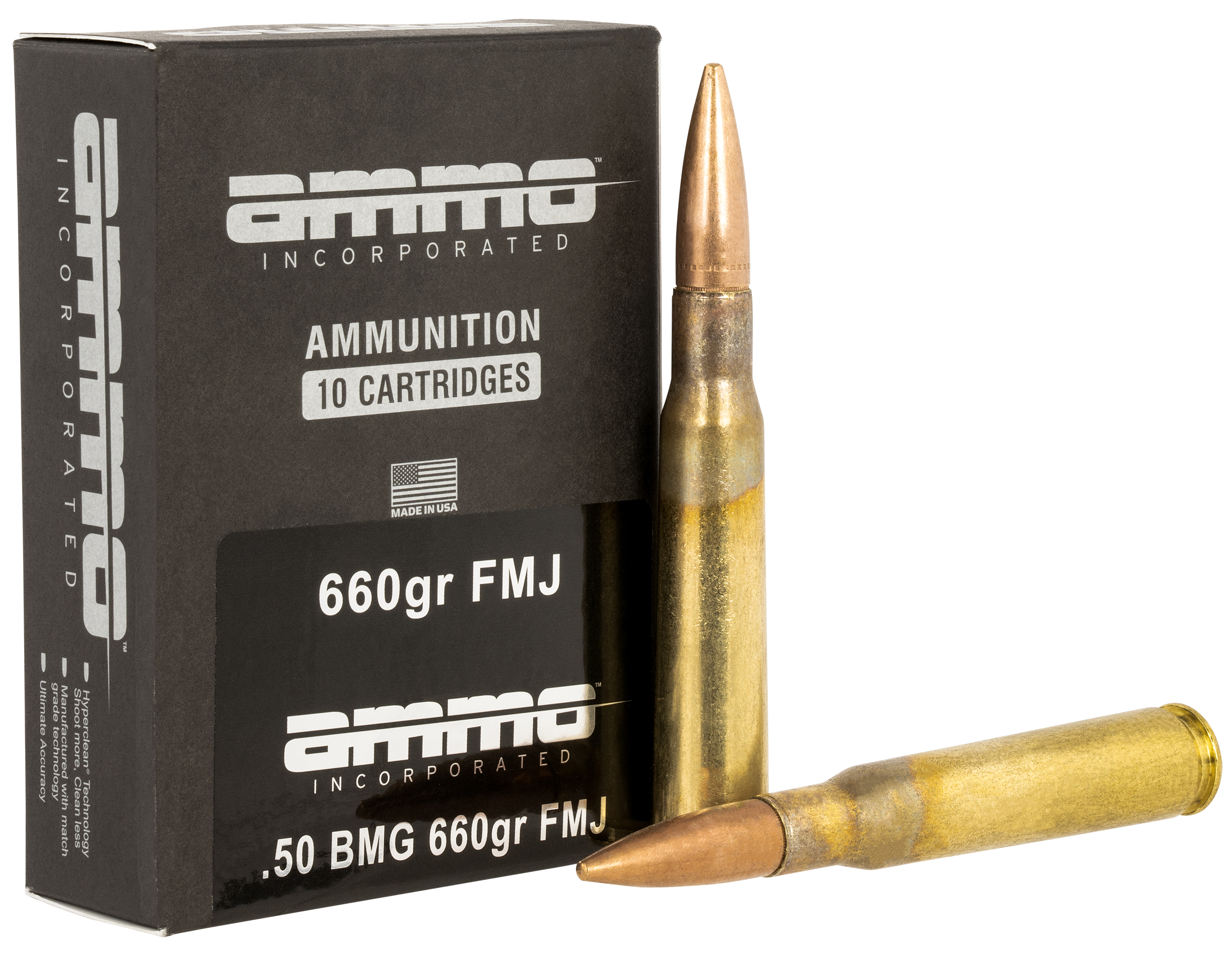 Ammo Inc 50BMG660FMJA10 Incorporated 50BMG 660gr Full Metal Jacket 10 Rounds