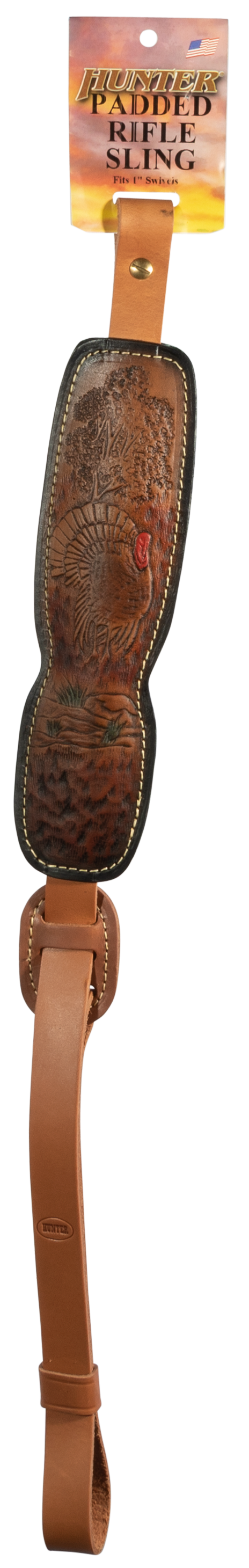 Hunter Company 027191 Trophy Custom Sling Brown Leather with Suede Lining, Turkey Engraving & Padded Design