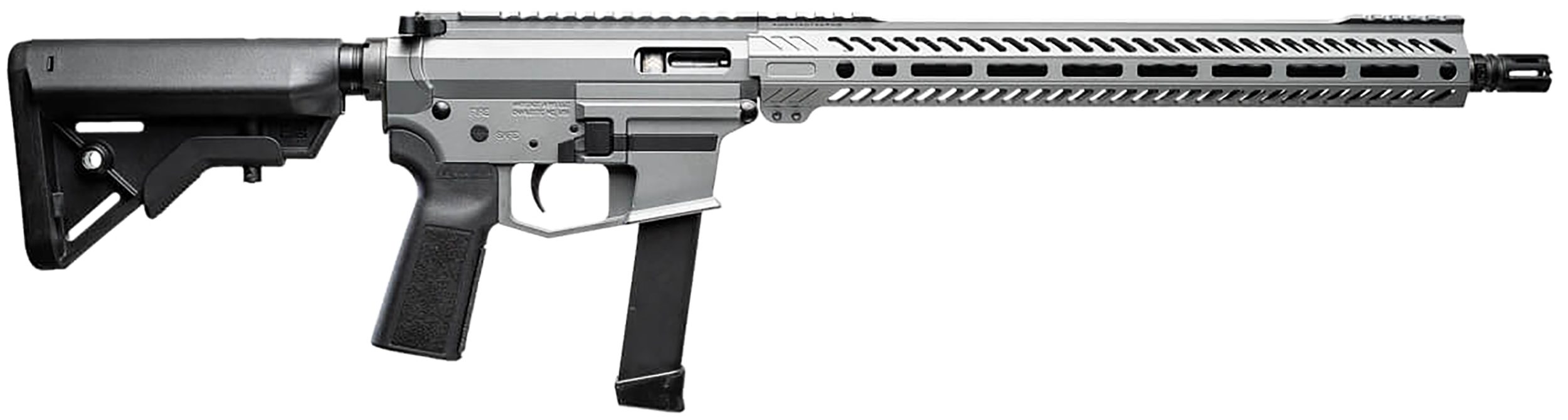 Angstadt Arms UDP-9 9mm Luger, 16in. Barrel, 15rd, 15" MLOK Handguard, Bravo B5 Stock & P23 Grip. Accepts Glock Mags - Gray (NPN: AAUDP09RGR)