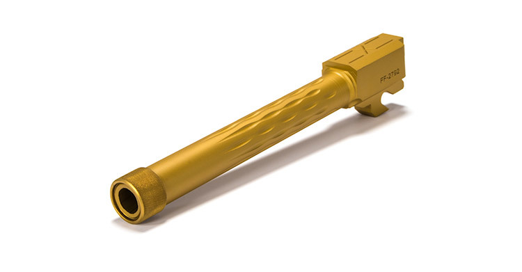 Faxon Firearms Match 9mm Luger 4.7in Threaded Flame Fluted Gold Barrel Sig P320