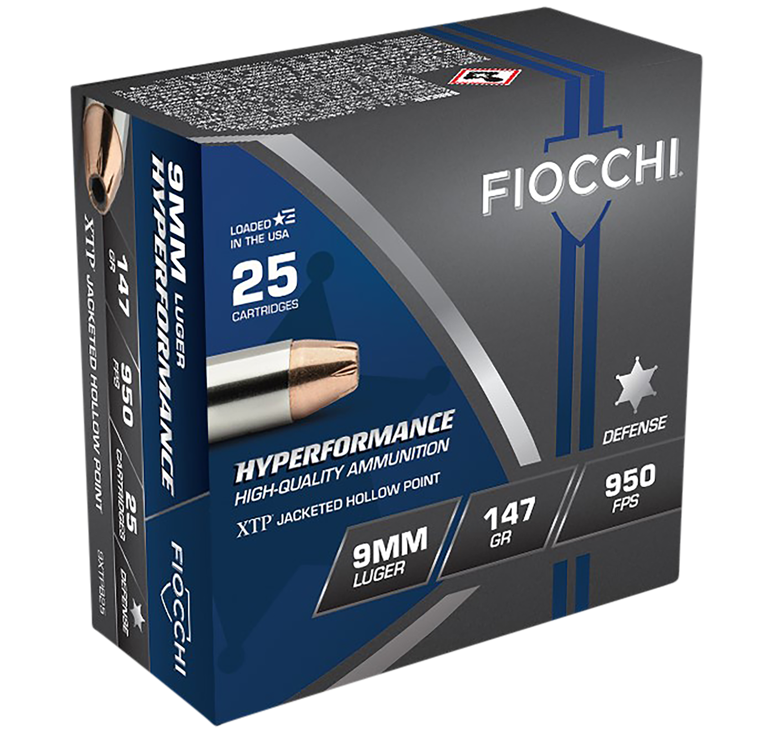 Fiocchi, Hyperformance, 9mm Luger, Hornady Xtp Hollow Point, 147 Grain, 25 Rounds