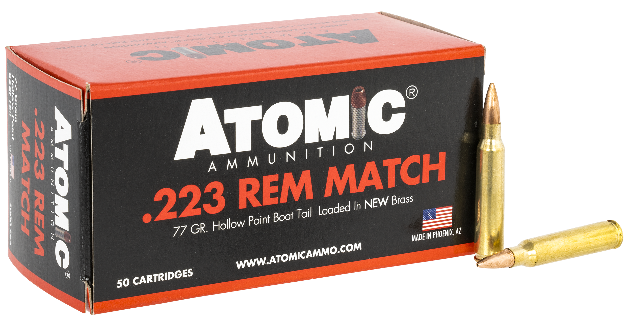 Atomic Ammunition 00427 Rifle Match 223Rem 77gr Hollow Point Boat Tail 50 Rounds