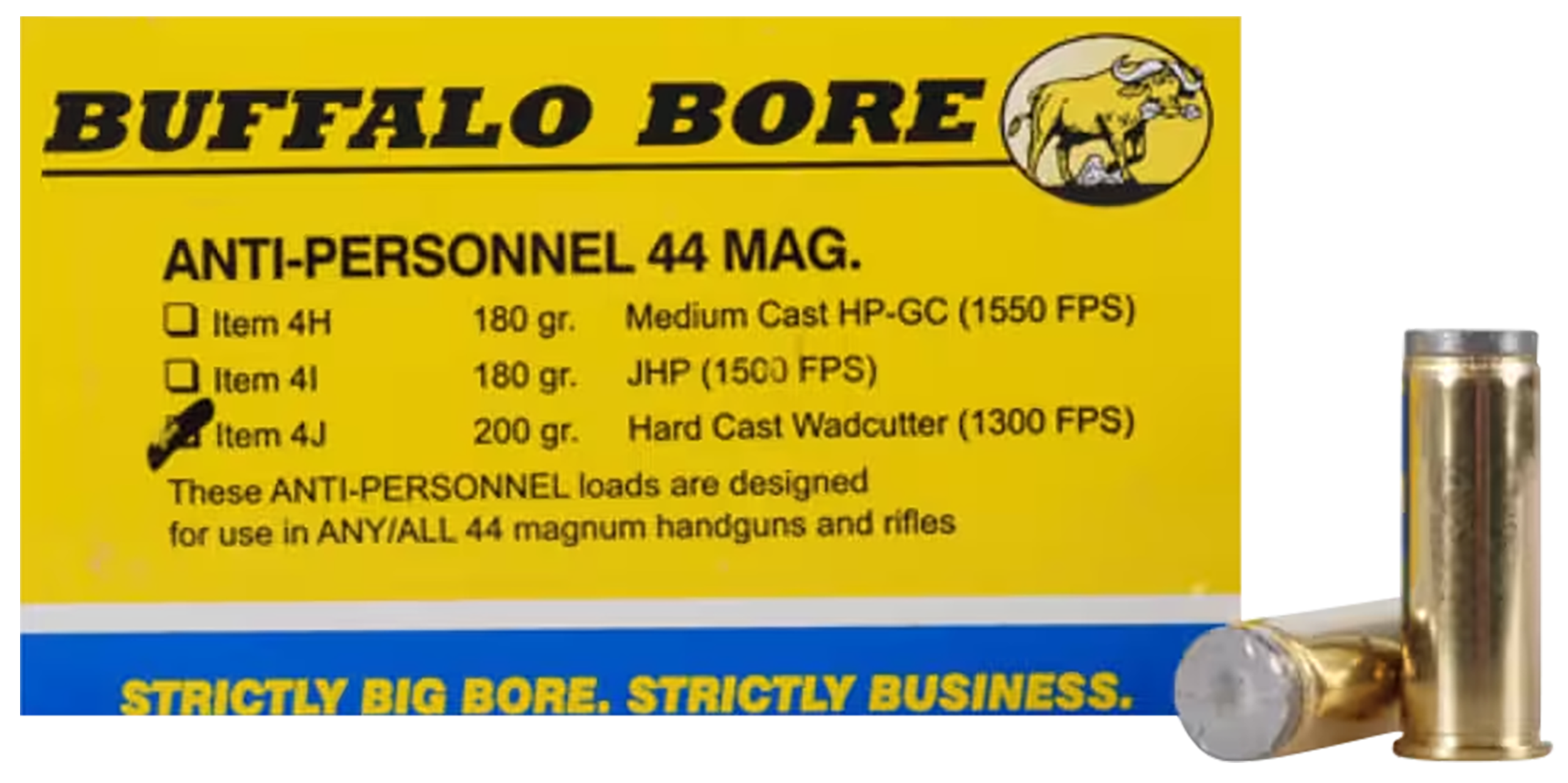 Buffalo Bore Ammunition 4J20 Anti-Personnel Strictly Business 44Rem Mag 200gr Hard Cast Wadcutter 20 Rounds