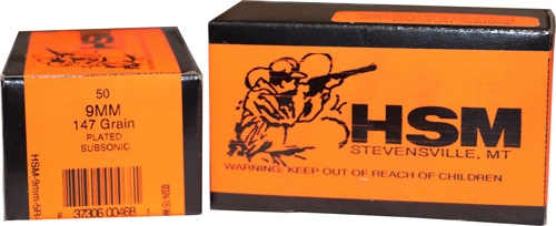 Hsm Subsonic 9mm Luger Plated Flat Point 147 Grain 50 Rounds